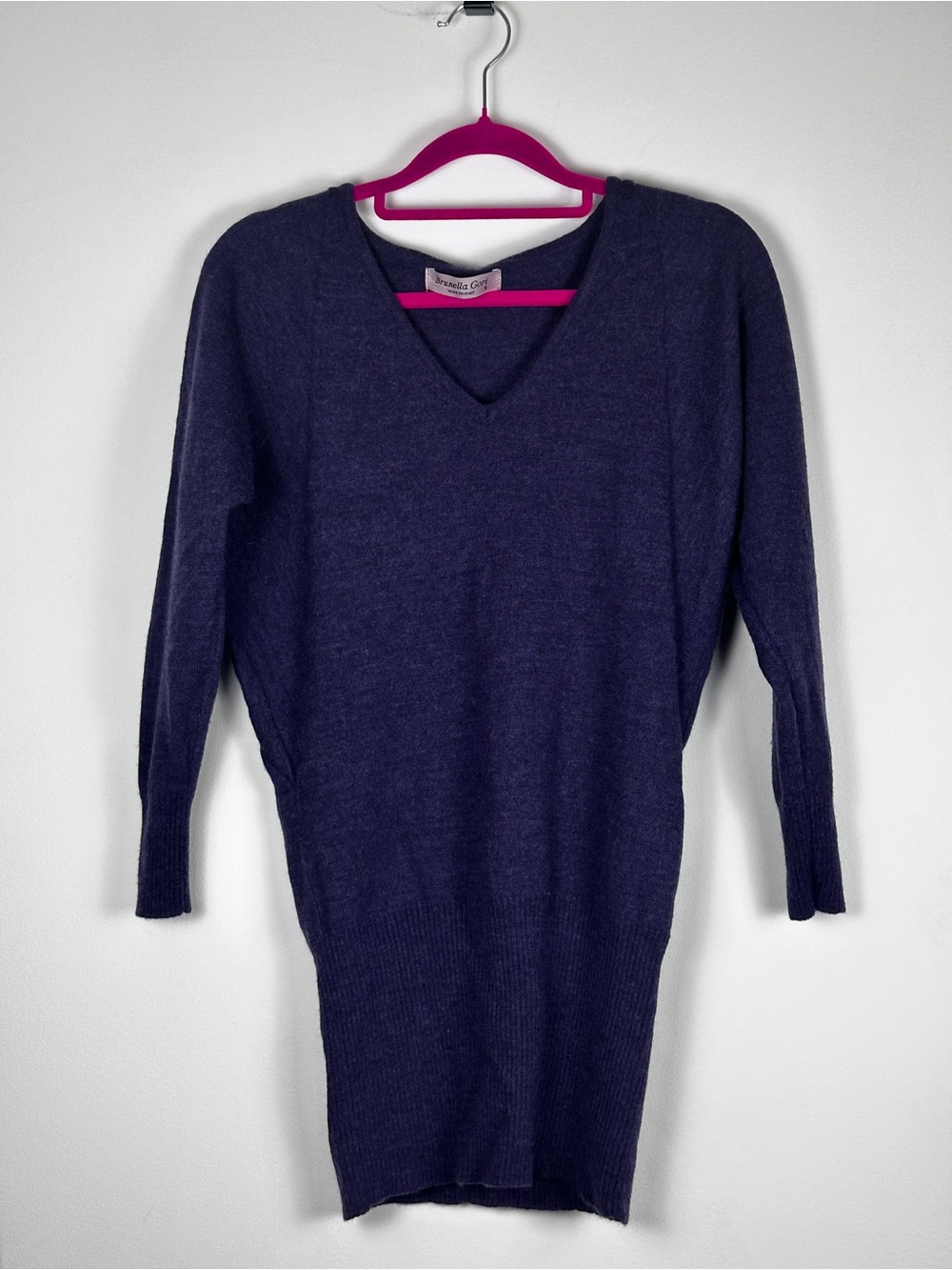 Brunella Gori 100% Merino Wool Purple V-Neck Sweater Tunic S